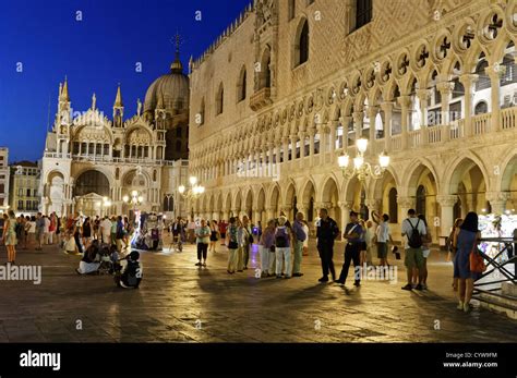 Nightlife In St Marks Square Venice Italy Stock Photo Alamy