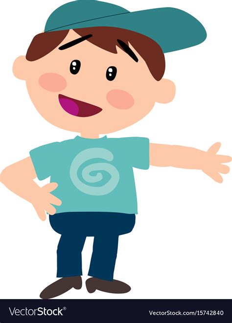 Cartoon Character White Boy With Blue Cap Showing Vector Image