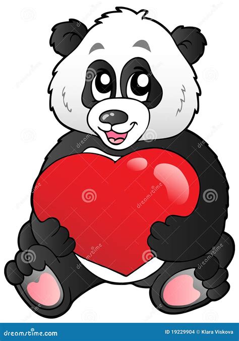 Cartoon Panda Holding Red Heart Stock Images Image 19229904