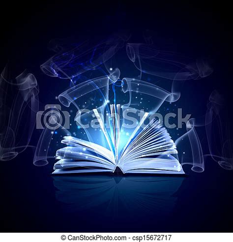 Magic Book Image Of Opened Magic Book With Magic Lights Canstock