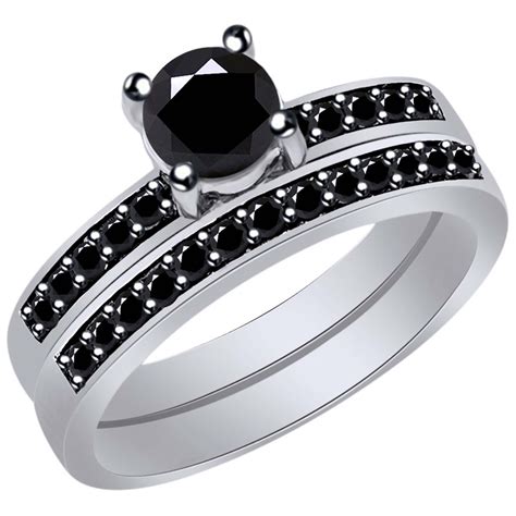 Wishrocks 1 Cttw Womens Round Black Natural Diamond Enhanced Bridel Wedding Engagement Ring