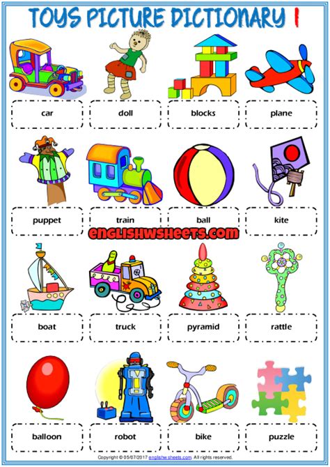 Toys Esl Printable Picture Dictionary Worksheets For Kids