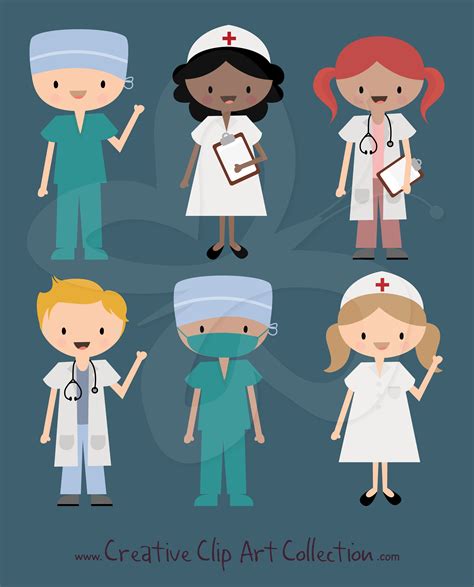 A Cute Doctor Nurse And Surgeon In Scrubs Clipart Set