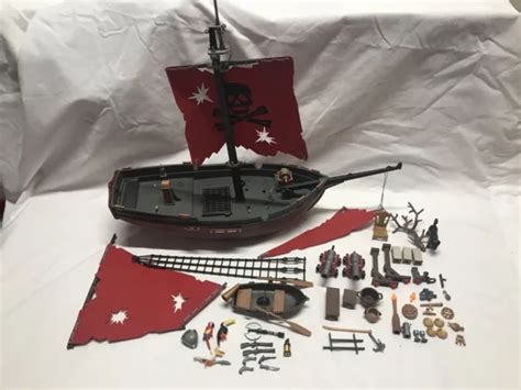 Vintage Playmobil Pirate Ship Red Corsair With Accessories Nice