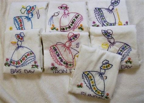 Hand Embroidered Dish Towels Sunbonnet Girls Dish Towel Set Etsy