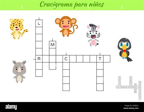 Crucigrama Para Niños En Español Con Fotos De Animales Juego Educativo