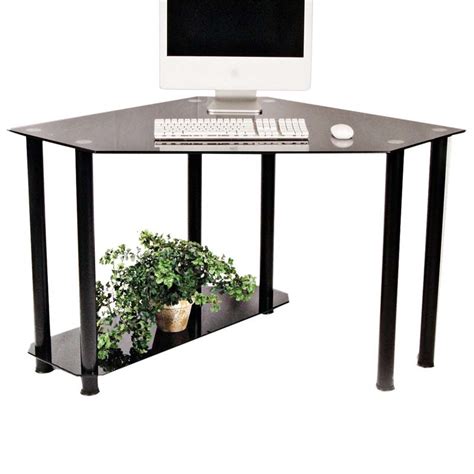 A glass corner desk is rather common in contemporary offices and home work zone arrangements. RTA Glass Corner Computer Desk Black Glass CT-013B