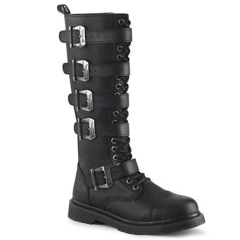 Demonia Bolt 425 Mens Knee High Combat Boots With 5 Buckle Straps
