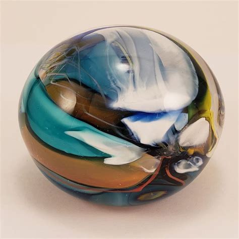 1996 Rick Beck Hand Blown Studio Art Glass Paperweight Signed Colorful