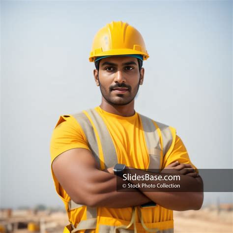 Professional Indian Construction Worker Standing Outdoors Slidesbase
