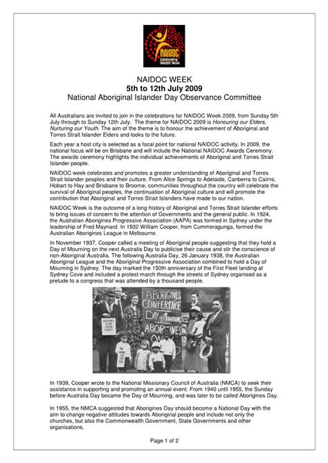 Naidoc Week 5th To 12th July 2009 National Aboriginal Islander Day