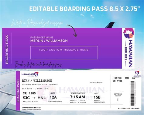 Editable Airline Boarding Pass Ticket Template Surprise Trip Etsy