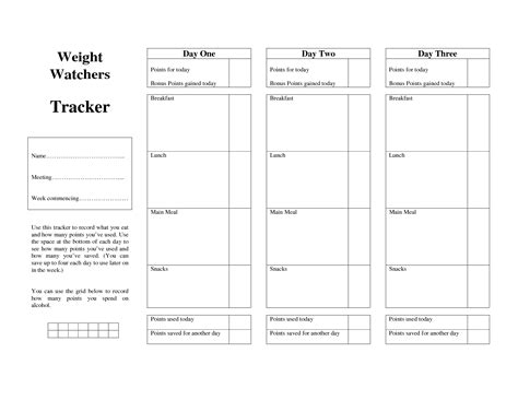6 Best Images Of Weight Watchers Point Tracker Sheet Printable Weight