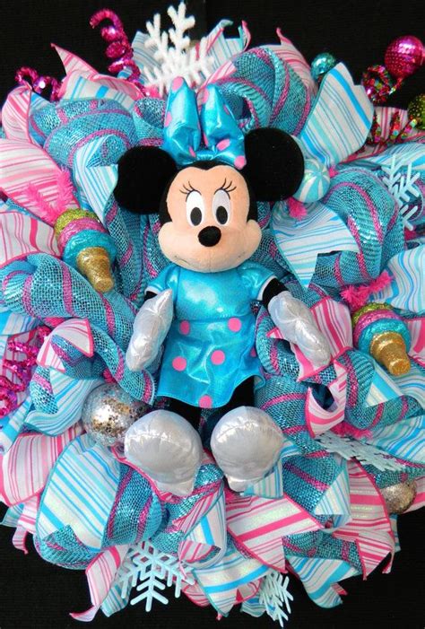 Disney Minnie Mouse Wreath Turquoise And By Kornerstreetkrafts Minnie