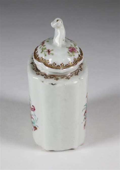 Armorial China Trade Porcelain Tea Caddy With Cover Circa 1750