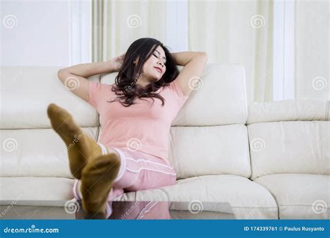 Woman Spreading Her Legs With Socks While Sleeping Stock Image Image