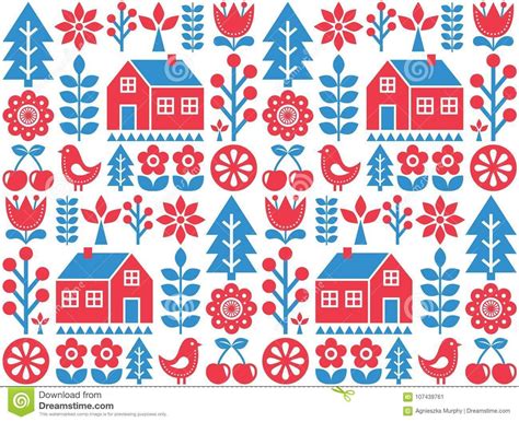 Nordic Scandinavian Inspired Folk Art Seamless Pattern Finnish Design