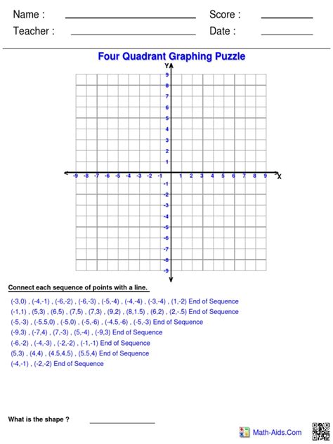 Four Quadrant Graphing Puzzle Mathematics