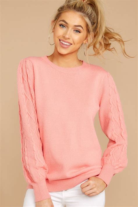 Posh Pink Cable Knit Sweater Statement Sleeve Sweater Top 4600
