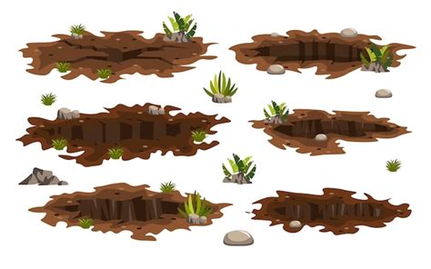 Premium Vector Set Of Earth Cracks And Holes In Cartoon Style Vector