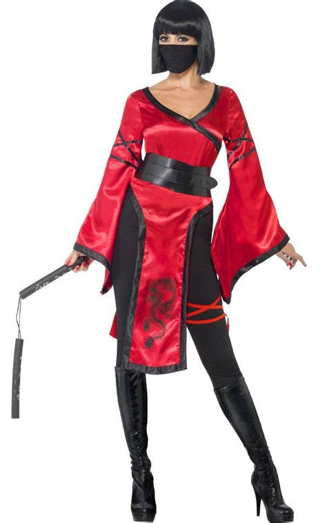 Womens Deadly Assassin Costume Red Ninja Warrior Sexy Costume