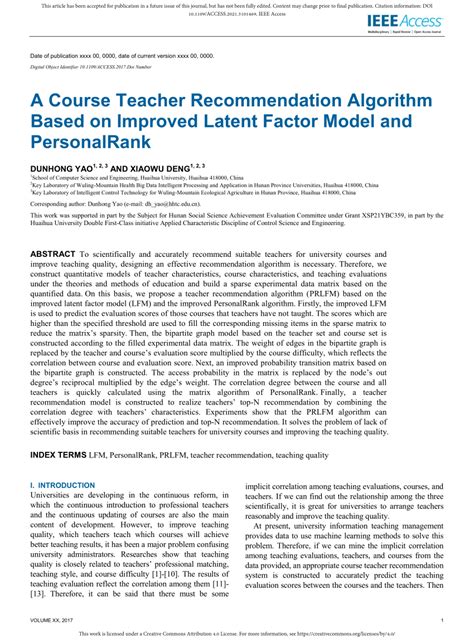 Pdf A Course Teacher Recommendation Algorithm Based On Improved