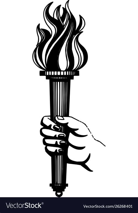 Hand With Flaming Torch Victory And Hornor Vector Image