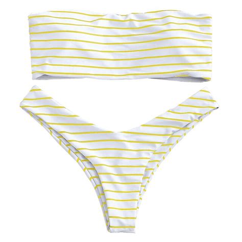 Stripe Strapless Bandeau Bikini Set Womens Swim Suit Bikini Bathing
