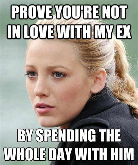 an image of a woman with the caption prove you re not in love with my ex by spending the whole