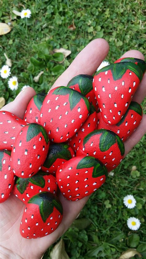 Strawberries Painted Rocks By Kitty Wake Rock Painting Patterns Rock