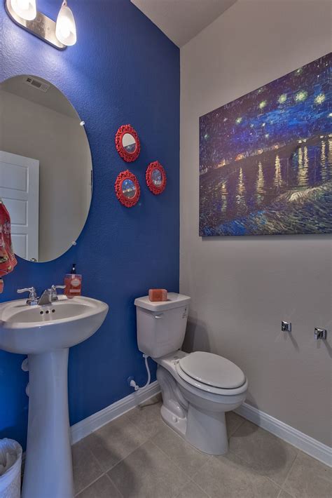 Blue Accent Bathroom Ideas Dark Blue Accent Wall 29 Guest Bathroom