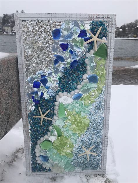 Mosaic Coastal Window Mixed Media Sea Glass Mosaic Glass Art Etsy
