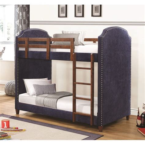Coaster 460380 Twintwin Bunk Bed In Navy Blue With Nailhead Trim