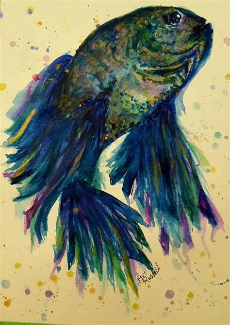 Chinese Fighting Fish Acrylic And Watercolour 5x7 Lyn Russell Rart