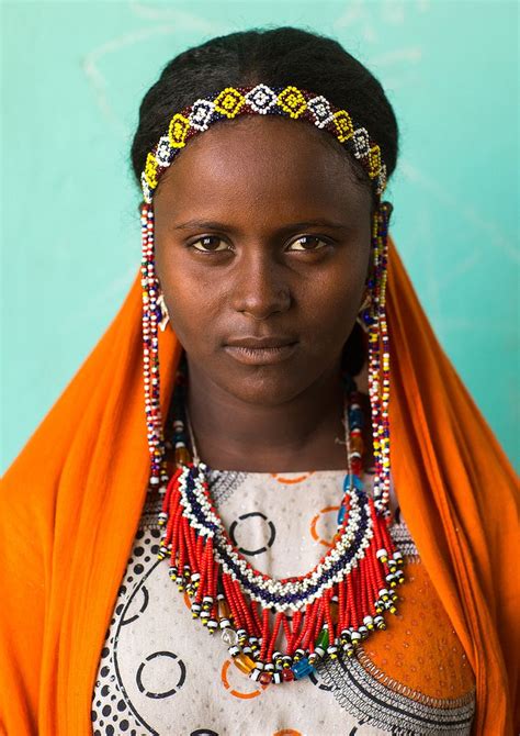 Portrait Of An Afar Tribe Girl With Beaded Necklace Afar Region Semera Ethiopia African