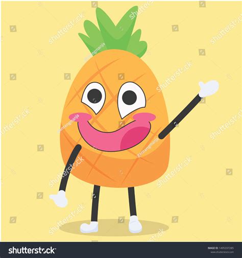 cute pineapple characters waving happy expressions stock vector royalty free 1495337285
