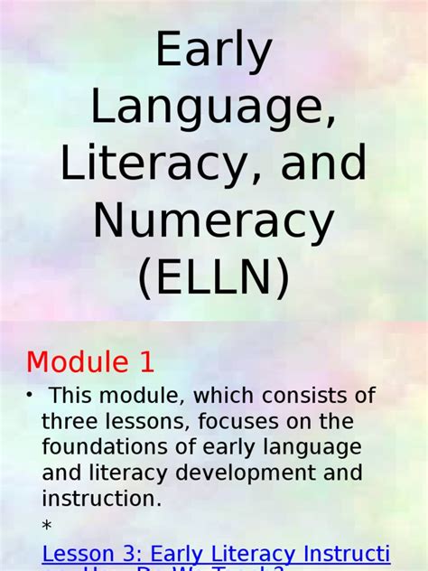 Early Language Literacy And Numeracy Elln Pdf