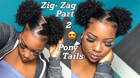 Zig Zag Part 2 Ponytails On Natural Hair Youtube
