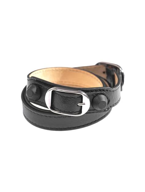Black Leather Bracelet Balenciaga Rubber Stud Wrap Around Leather