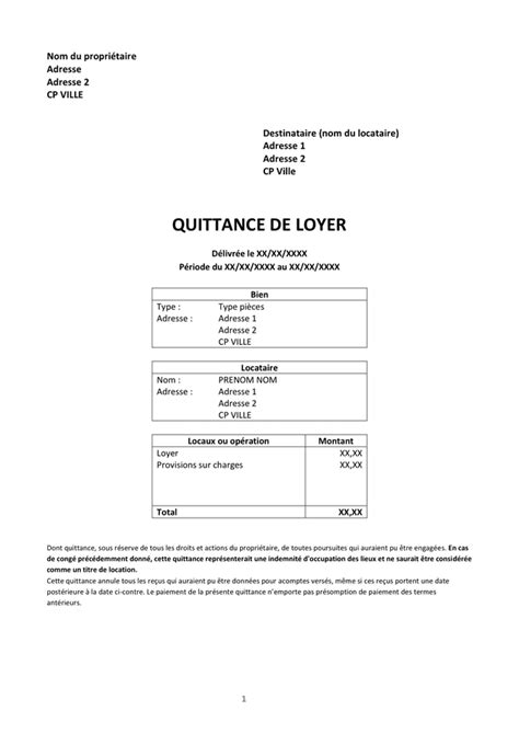 Mod Le De Quittance De Loyer Doc Pdf Page Sur