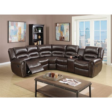 Bonded Leather 3 Piece Reclining Sectional Brown