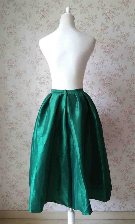 Emerald Green A Line Ruffle Taffeta Skirt Women Taffeta High Waist
