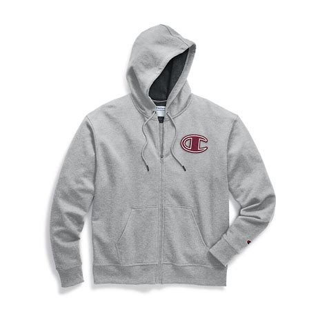 champion men s powerblend fleece zip hoodie chainstitch outline c logo