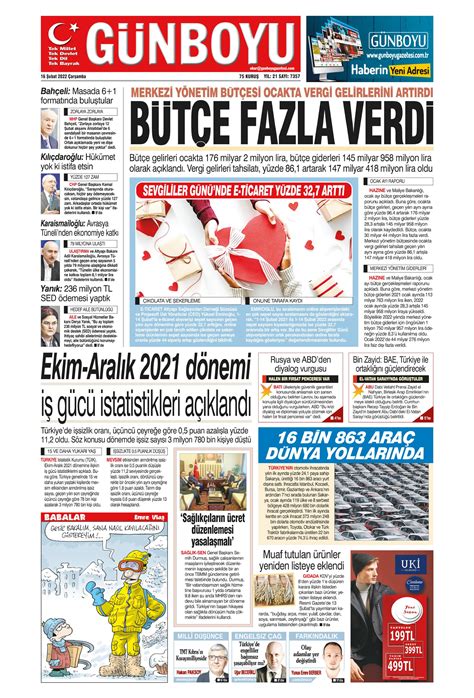 Günboyu Gazetesi 16 Şubat 2022 Çarşamba Günü Manşeti
