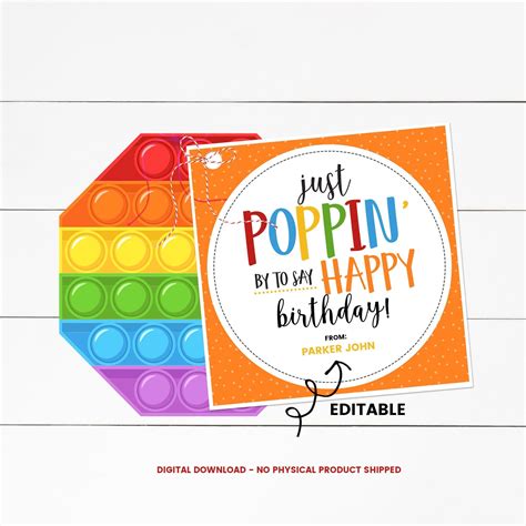 Birthday Pop It Tag Pop It Printable Tag Poppin By To Say Etsy