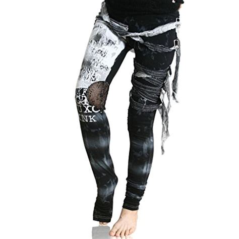 Refuse To Be Usual Womens Ultra Long Tie Dye Gothic Punk Leggings Black X Large