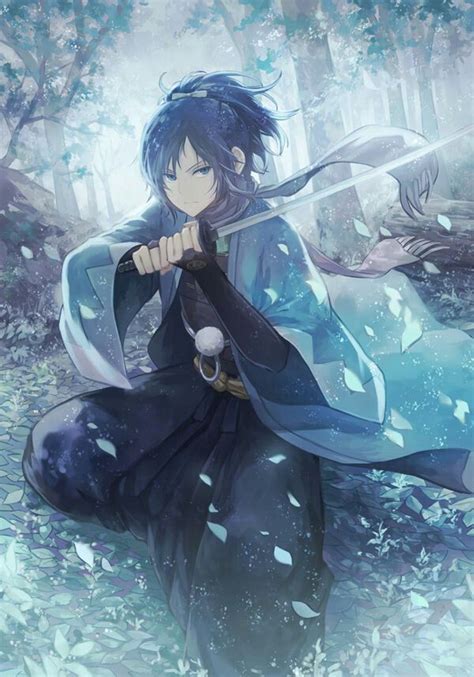 Anime Boy With Lond Blue Hair Sword And Kimono Zeichnungen Anime