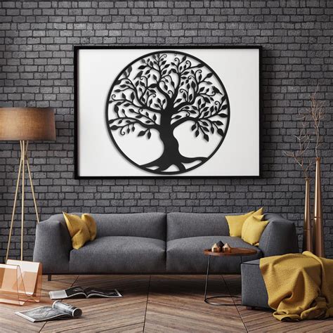 39in Black Tree Of Life Metal Hanging Wall Art Round Sculpture Home
