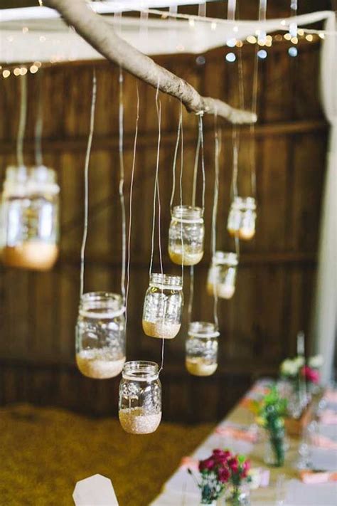 Mason Jars Hanging From A Branch With Images Diy Wedding Wedding