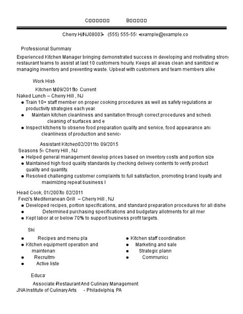Kitchen Manager Resume Examples For Template And Guide